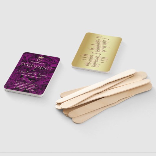 Paarse Abstracte kunst en goudfolie huwelijksprogr Handwaaier (Niet-gemonteerd)