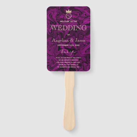 Paarse Abstracte kunst en goudfolie huwelijksprogr Handwaaier (Voorkant)