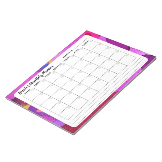 Paarse Abstracte maandelijkse kalenderlaptop Notitieblok (Schuin)