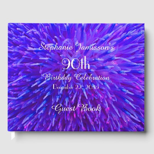 Paarse Abstracte Macro Bloemen Verjaardagsfeestgeh Gastenboek (Voorkant)