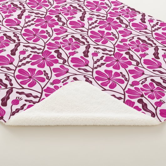 Paarse Abstracte Mid Century Modern Flower Sherpa Deken (3/4)