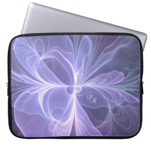 Paarse Abstracte Moderne Fractale Kunst Initialen Laptop Sleeve
