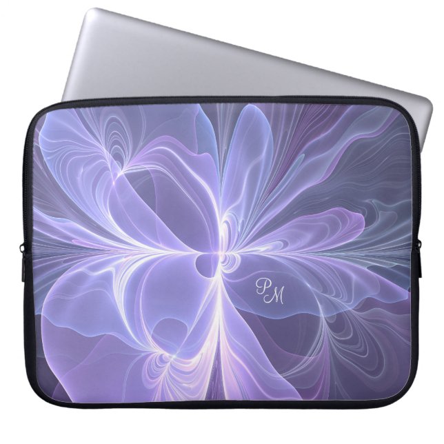 Paarse Abstracte Moderne Fractale Kunst Initialen Laptop Sleeve (Voorkant)