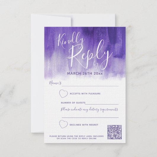 Paarse abstracte moderne kunst bruiloft antwoord R Kaart (Achterkant)