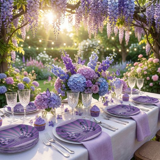 Paarse Abstracte vlinder met stralende vleugels Papieren Bordje