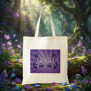 Paarse Abstracte vlinder met stralende vleugels Tote Bag
