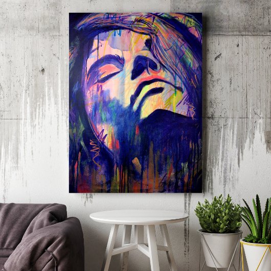 Paarse Abstracte Vrouw Portrait Art Print