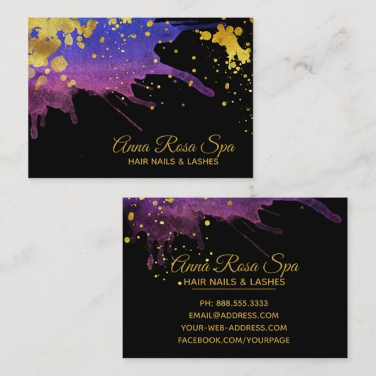 *~*Paarse Abstracte Waterverf Gold Luxe glam Visitekaartje (Voorkant / Achterkant)