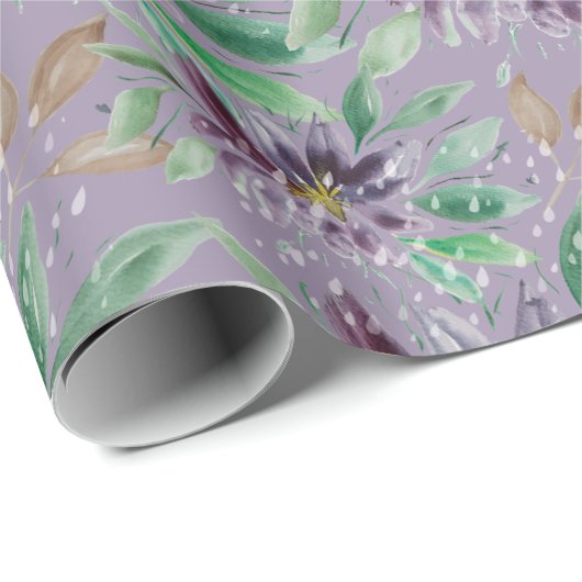 Paarse Abstracte Waterverf Lotus, bevroren Cadeaupapier (Rol Hoek)