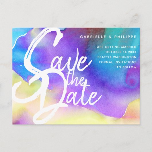 Paarse Abstracte Waterverf, Vet, Chic & Modern Briefkaart (Voorkant)