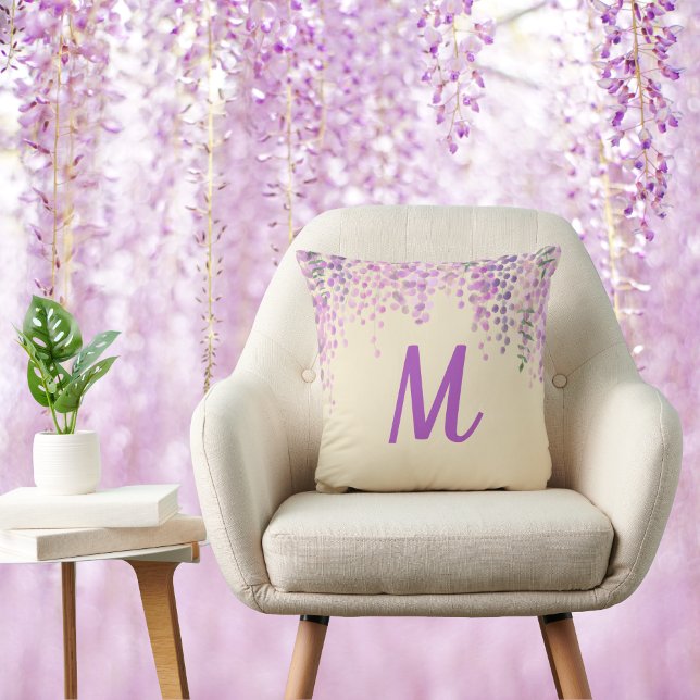 Paarse Abstracte Wisteria op Creamy Blush Kussen (Creator heeft geüpload)