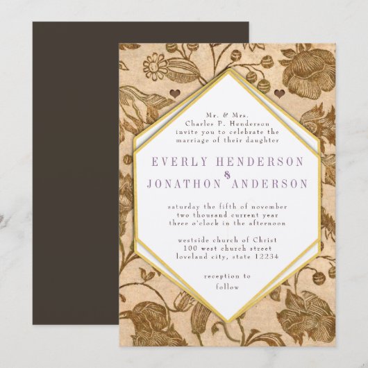  Paarse accenten liefde vogel patroon bruiloft Kaart (Voorkant / Achterkant)