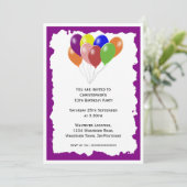 Paarse achtergrond ballonnen ontwerp verjaardagsfe kaart (Staand voorkant)