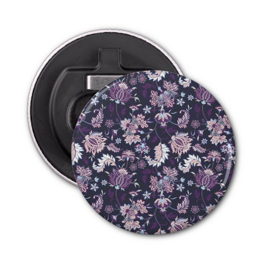 Paarse achtergrond Big Floral naadloos patroon Button Flesopener (Voorkant)