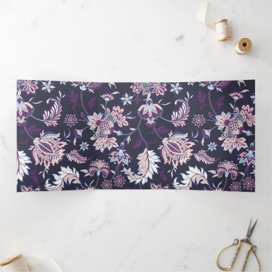 Paarse achtergrond Big Floral naadloos patroon Drieluik Kaart (Binnen)