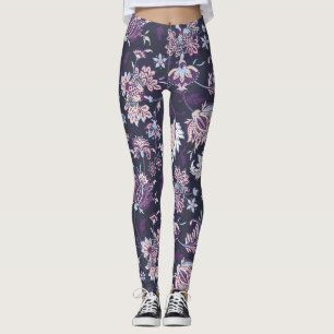 Paarse achtergrond Big Floral naadloos patroon Leggings