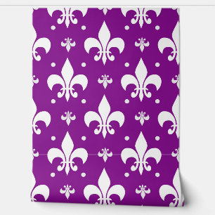 Paarse Achtergrond Fleur-de-lis Patroon Ontwerp Behang