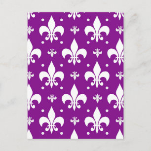Paarse achtergrond Fleur-de-lis patroonontwerp Briefkaart