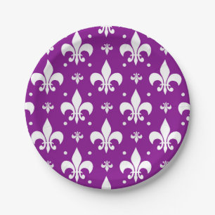 Paarse achtergrond Fleur-de-lis patroonontwerp Papieren Bordje