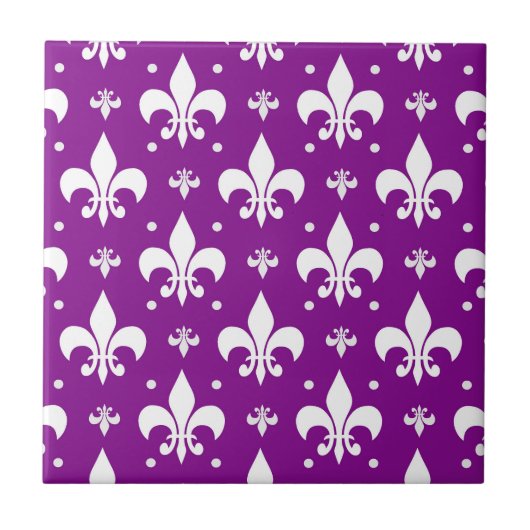 Paarse achtergrond Fleur-de-lis Patroonontwerp Tegeltje (Voorkant)