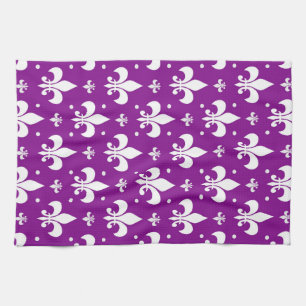 Paarse achtergrond Fleur-de-lis Patroonontwerp Theedoek