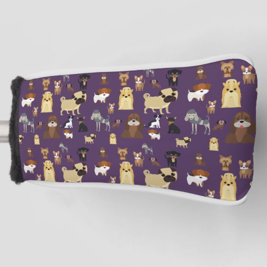 paarse achtergrond honden patroon. golfheadcover (Voorkant)