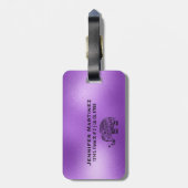 Paarse achtergrond & leuke tribal bloemenolifant bagagelabel (Achterkant verticaal)