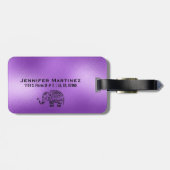 Paarse achtergrond & leuke tribal bloemenolifant bagagelabel (Achterkant horizontaal)
