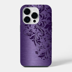Paarse achtergrond met dieppaarse bloemenslakken iPhone 14 plus hoesje