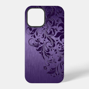 Paarse achtergrond met dieppaarse bloemenslinger iPhone 12 pro hoesje