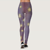 Paarse achtergrond met glimmende sterren Leggings (Achterkant)
