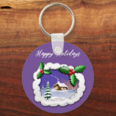 Paarse achtergrond met kerstboom, Huis Sleutelhanger (Voorkant)