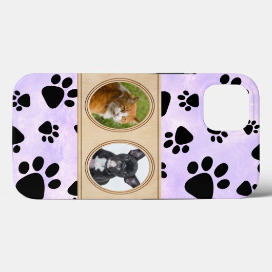 Paarse achtergrond met pootjes, aangepaste huisdie Case-Mate iPhone case (Achterkant (horizontaal))