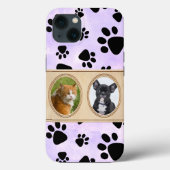 Paarse achtergrond met pootjes, aangepaste huisdie Case-Mate iPhone case (Achterkant)