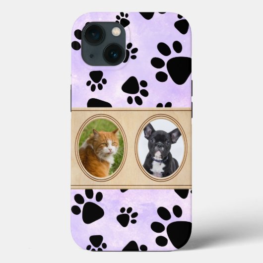 Paarse achtergrond met pootjes, aangepaste huisdie Case-Mate iPhone case (Achterkant)