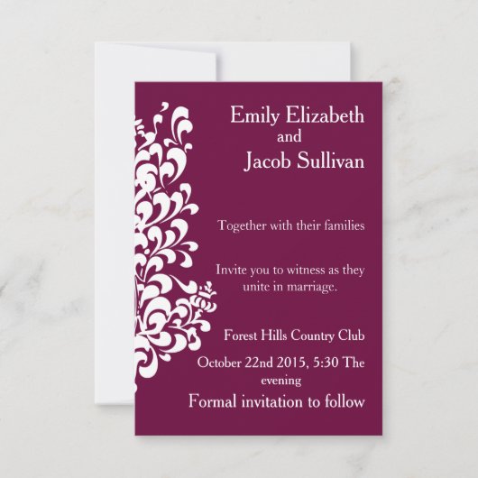 Paarse achtergrond met Swirl Modern Elegant Save The Date (Voorkant)