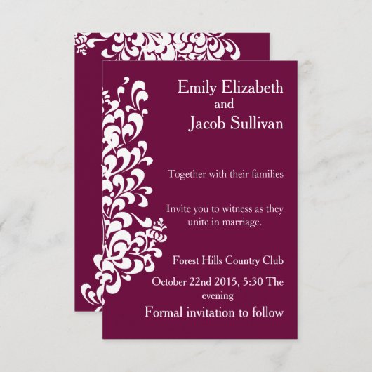Paarse achtergrond met Swirl Modern Elegant Save The Date (Voorkant / Achterkant)