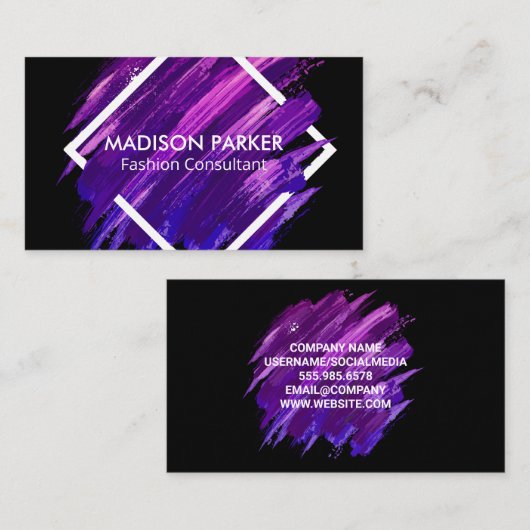Paarse achtergrond met verfpenselen visitekaartje (Voorkant / Achterkant)