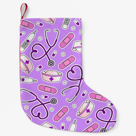 Paarse achtergrond voor nasleep kleine kerstsok (Voorkant)