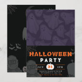 Paarse achtergrond w / witte geesten zwart Hallowe Kaart (Voorkant / Achterkant)