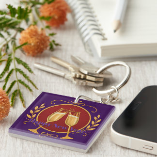 Paarse Acryl Sleutelhanger - Gelukkig Nieuwjaar