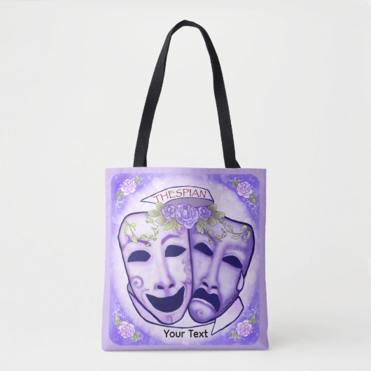 Paarse Actormaskers Tote Bag (Voorkant)