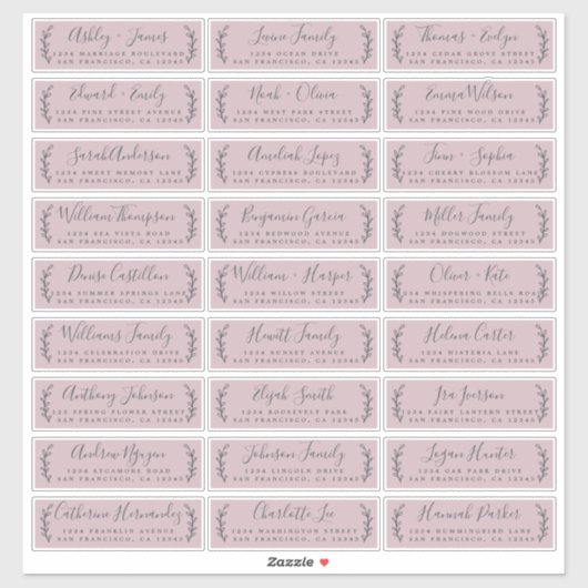 Paarse Adresetiketten voor bruiloft Sticker (Vel)