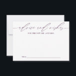 Paarse adviezen voor Passen getrouwd Keepsake Kaar Advieskaart<br><div class="desc">Deze prachtig ontworpen kaarten bieden een unieke manier voor bruiloftsgasten om hun oprechte advies en wensen met de bruid en bruidegom te delen. Ideaal voor het toevoegen van een persoonlijk tintje aan uw speciale dag, deze kaarten zorgen voor gekoesterde souvenirs voor het gelukkige paar. Ideaal voor huwelijksrecepties, vrijgezellenfeesten en verlovingsfeesten....</div>