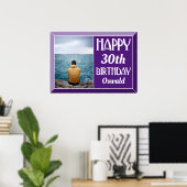 Paarse Afgeschuinde Art Deco Verjaardagsfoto Poster (Thuiskantoor)