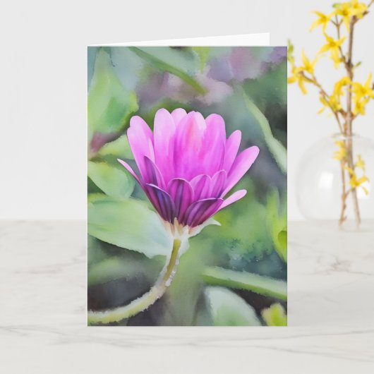 Paarse Afrikaanse Daisy Bud Flower Art Note Kaart (Gele Bloem)