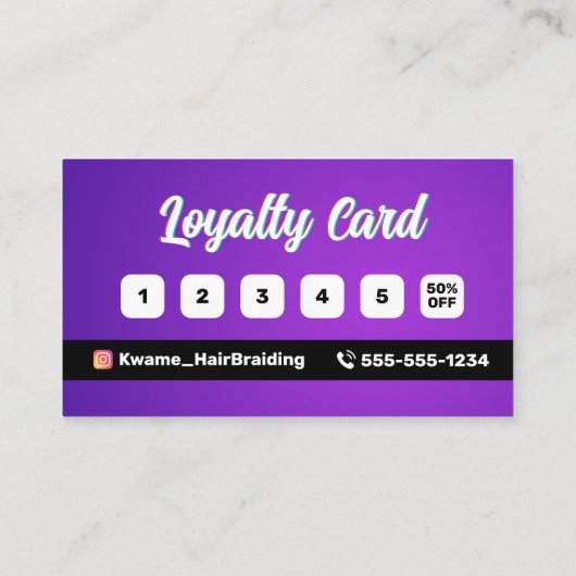 Paarse Afrikaanse haarvlechtdienst Klantenkaartje (Achterkant)