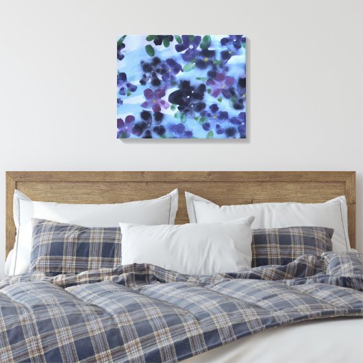 Paarse Afrikaanse Violet Watercolor Canvas Afdruk (Insitu (Slaapkamer))