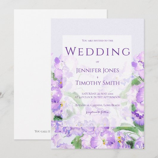 paarse Afrikaanse violette huwelijksuitnodiging Kaart (Voorkant / Achterkant)