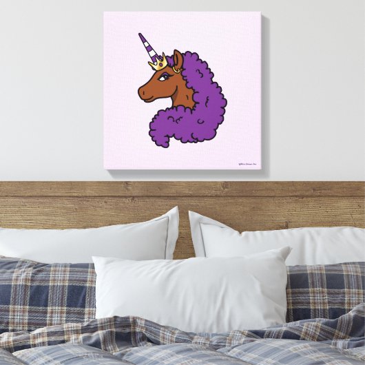 Paarse Afro Eenhoorn Canvas Afdruk (Insitu (Slaapkamer))